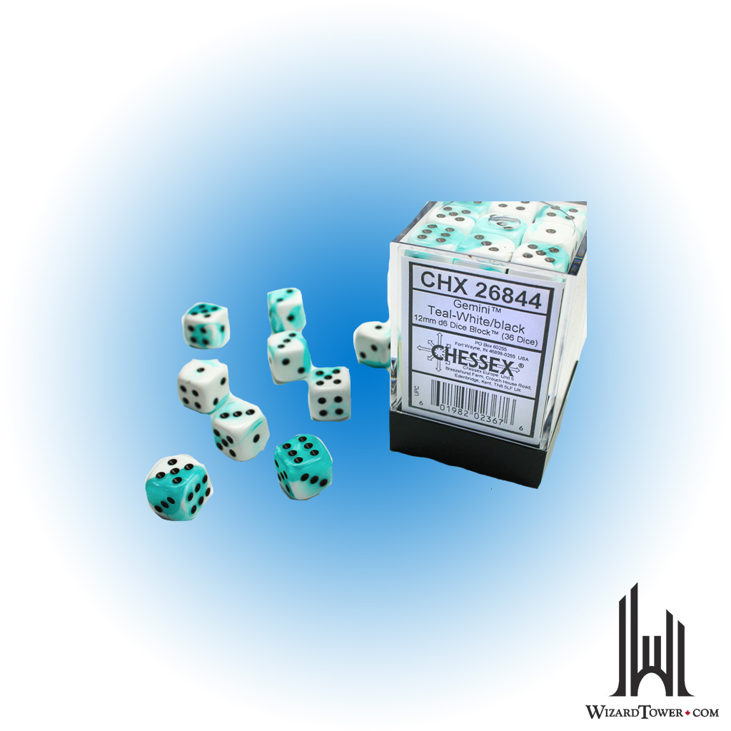 Gemini - 12mm d6 Dice Block - Teal-White / Black